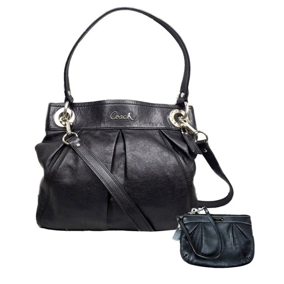 Coach Handbags - New! Coach $298 Black Leather Shoulder Bag F17605 + NWOT Coach Wallet
